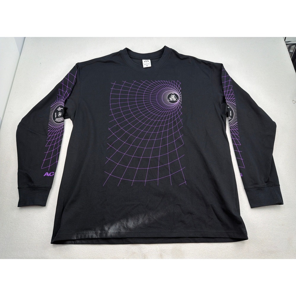 Nike ACG Mens XL Black Purple Grid Graphic Long Sleeve T-Shirt DQ4954-010